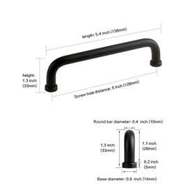 funifiti 5 Pack Modern Drawer Handle Cabinet Pulls Matte Black 5 Inch Hole Center Cupboard Door Handles Simple Modern Style Curved Shape