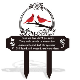 AMZNEVO Heart Shaped Memorial Grave Marker with Red Cardinal, Metal Cemetery Decorations with Sympathy Verse for Loved One Loss, Outdoor Garden Yard Plaque for Funeral Remembrance, 13.8"x12.4"