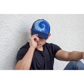 Colortone Batik Trucker Mesh Cap Women's One Size Batik Trucker Cap with Various Patterns Baseball Cap Made of Cotton Mix Hand-Dyed Design Women Girls, Blue Ocean