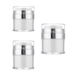 Empty Airless Cosmetic Container Airless Pump Jar Bottle Moisturizer Dispenser Portable Lotion Cream Jars Vacuum Bottle Refillable Vacuum Cosmetic Travel Acrylic Make Up Sample Containers with Pump for Creams Lotions (15/30/50ml, White)