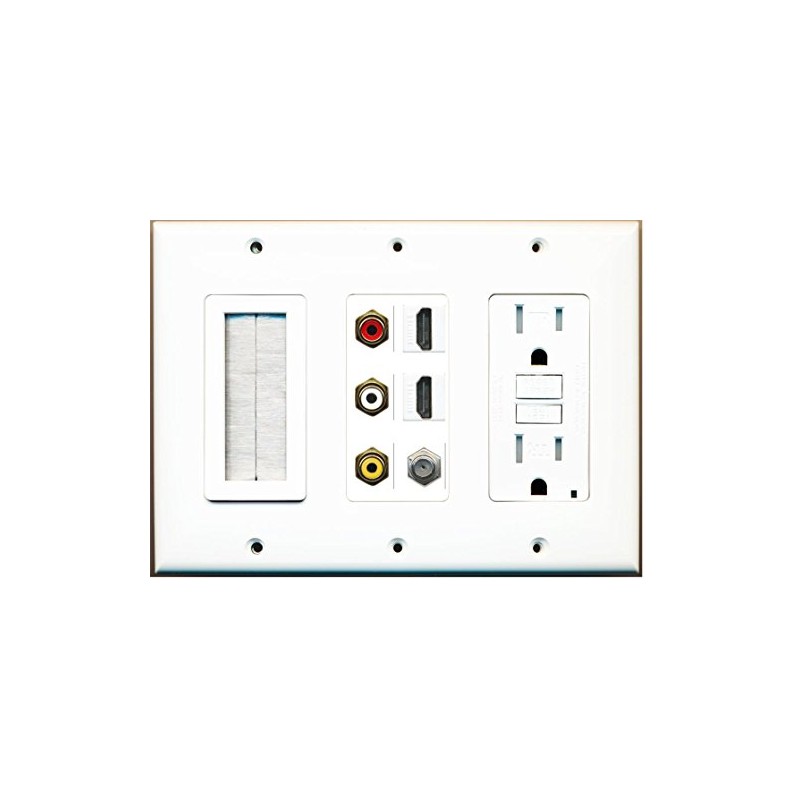RiteAV - (3 Gang) 15A GFCI Outlet Mesh-Brush 2 HDMI