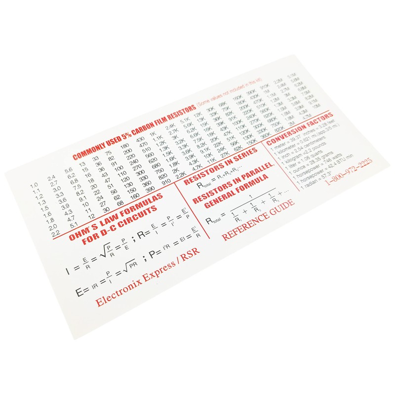 6 Pack Resistor Color Code Guide Cards for Standard and