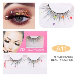 Skynest False Eyelashes, Dramatic Glitter Sequin Lashes with Colorful Heart/Black Heart/Colorful Flower Makeup DIY Lashes Decorative for New Year Christmas Halloweens Cosplay Party(3 Pairs)
