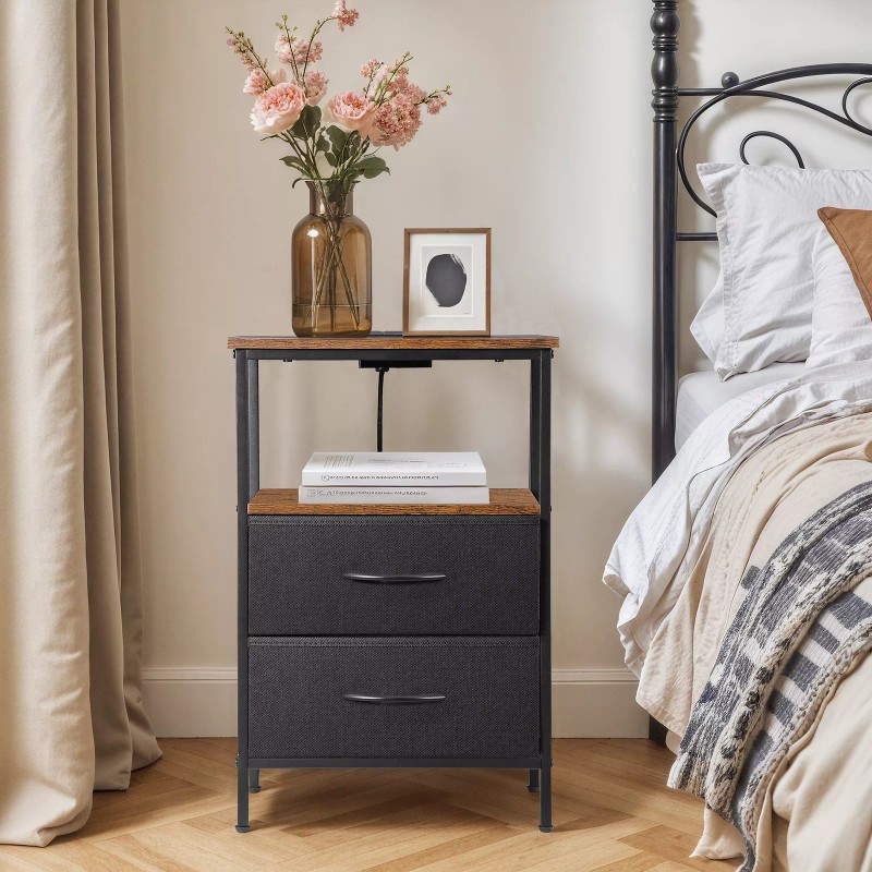 Segawe 2PCS Nightstands 2 Tier End Table with Charging Station