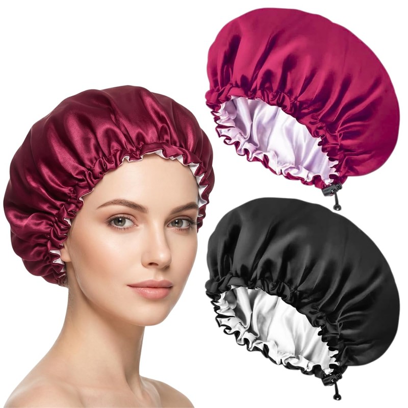 2 Piezas - Gorro Seda Satinado Ajustable Anti Frizz Cabello