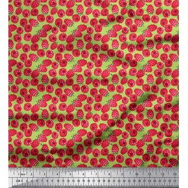 Soimoi Green Cotton Poplin Fabric Raspberry Fruits Fabric Prints By metre 56 Inch Wide