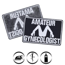 Funny Sew-On "Amateur Gyneocolist" Biker Patch for Sewing/Ironing Rocker Iron-On Transfers Fun Application for All Fabrics 90 x 60 mm
