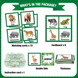 Fuutreo 82 Pcs Memory Matching Games Animals Matching Cards Wild Animals Memory Game Jungle Safari Concentration Cards for Family Birthday Party Favors Gifts Supplies