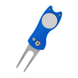 Golf Divot Repair Tool, Stainless Steel Divot Repair Tool Foldable Pop-up Divot Turf Fork Golf Metal Putting Fork Golf Turf Fork Ball Marker Divot Tool for Golf Lover Accessories (Blue)