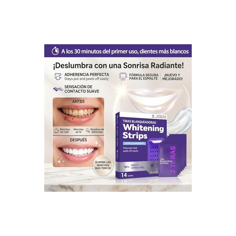 3Pcs Purple Teeth Whitening Strips,Tiras Blanqueadoras de Dientes,Blanqueador Dental para