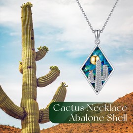 DAYLINLOVE Cactus Chain 925 Sterling Silver Abalone Shell Pendant Necklace Western Jewellery Gift for Women Girls Cactus Lovers, Sterling Silver, No Gemstone