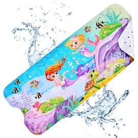 Baby Bath Mat for Tub Non Slip Kids, 40 X 16 Inch Extra Long Bathtub Mat with Drain Holes and Suction Cups, Anti Slip Shower mat Machine Washable, Mermaid