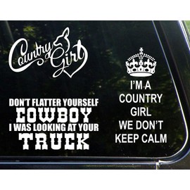 3Pack/Set Country Girl Keep Calm Decal Vinyl Sticker Funny for Car Truck Window Bumper Self Adhesive 25x19cm