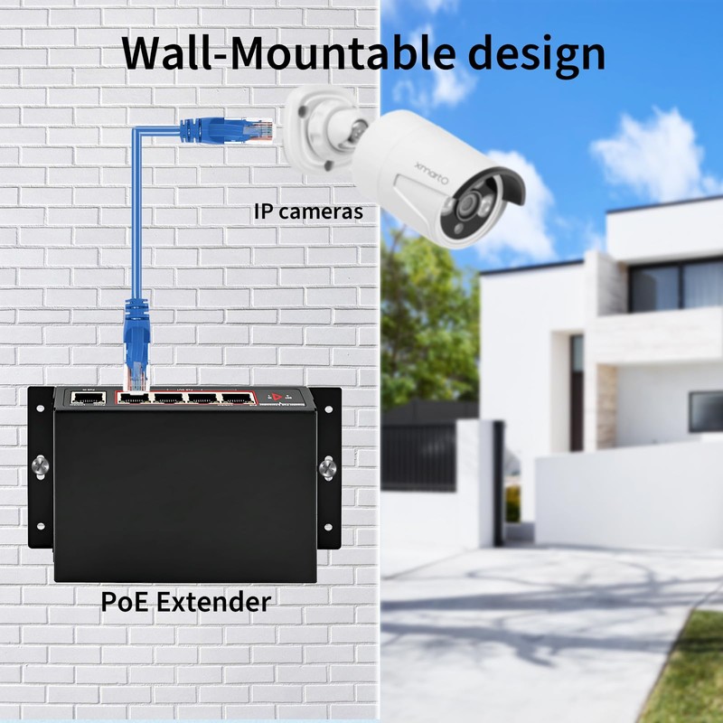60W 4-Port Gigabit PoE Switch/Extender PoE Splitter Repeater, 10/100/1000Mbps, Supports