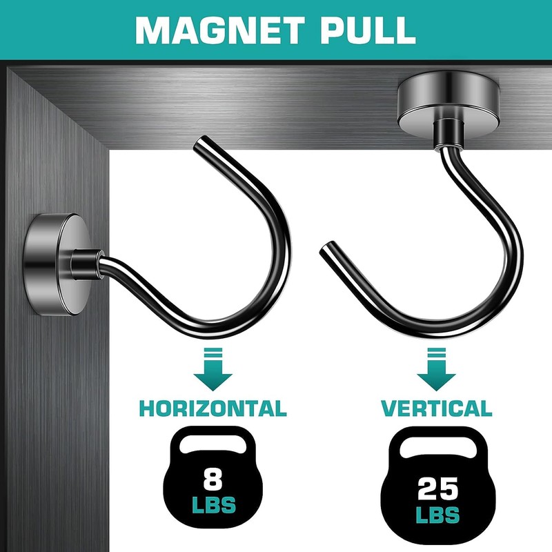 10Pack Black Magnetic Hook, 25LBS Heavy Duty Strong Neodymium Magnetic