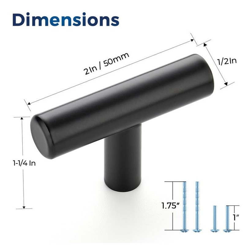JOY DECOR 50 Pack Cabinet Knobs, Black Cabinet Handles, 2in