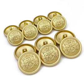 14 Pcs Matte Gold Crest Metal Buttons for Clothes, Vintage-Look Replacement Buttons for Blazers, Suits, Coats, Jackets and Uniforms (6 × 23mm, 8 × 18mm)