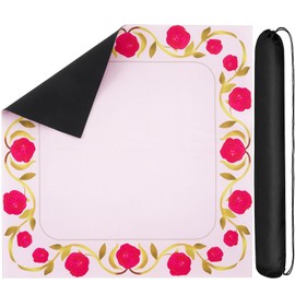 Hahafelt Mahjong Mat Neoprene Mahjongg Table Mat with Carrying Bag 33" Non Slip and Noise Reduction Pink Rose Mahjong Table Cover for Mahjong, Dominoes, Card Games, Board Games, Poker