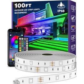 AILBTON 100ft Outdoor LED Strip Lights Waterproof,IP68 Outside Led Light Strips Waterproof with Bluetooth App Remote Control,Music Sync RGB Exterior Led Rope Lights,for Balcony,Deck,Roof,Garden,Pool
