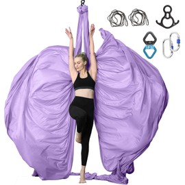 SKYPHAROS 11 Yards Aerial Silks Yoga Swing Set - Aerial Yoga Hammock Kit Anti-Gravity Flying for Fitness, Low/Non Stretch Nylon Tricot Fabric Hardware Included for Dance
