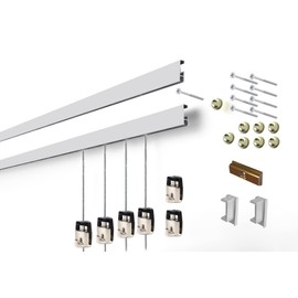 Cliprail Complete Art Hanging Gallery System with Superior Design Cam Hooks (3 Rails 9 Hooks and 6 Cables, Matte Silver Rails)
