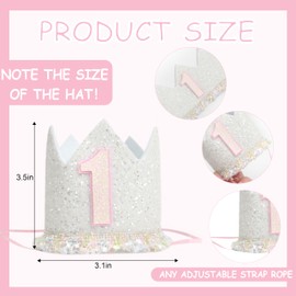 White 1st Birthday Crown For Girls，Glitter Boho 1st Birthday Crown，Milky White 1st Birthday Hat For Girls，Pink And White First Birthday Party Hat，Natural Boho Decorations For Baby's First Birthday