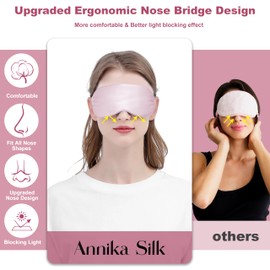 Silk Sleep Mask by ANNIKA SILK™ - 6A Grade 22 Momme 100% Mulberry Eye Mask for Sleeping with Adjustable Strap, Lightweight Silk Eye Mask for Shift Work, Travel and Night Sleep (Pink)