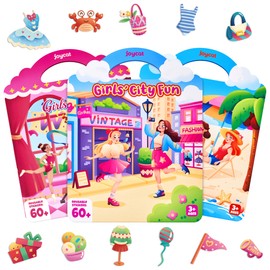 JoyCat Reusable Dress Up Sticker Books, 3-Pack, City Seaside Dreams
