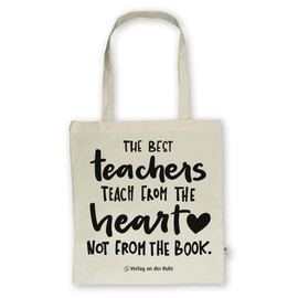 Cotton Teacher Bag - Edition "The best teachers teach from the heart, not from the book": Fairtrade Certified 100% Organic Cotton Tote Bag with Long Handles