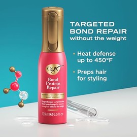 OGX Repair & Protect Bond Protein Repair 450°F Heat Protect Spray, Weightless Repair Mist for Nonstop Damage Protection* for All Hair Types, Heat Spray Preps Hair for Styling, 6.5 fl. oz
