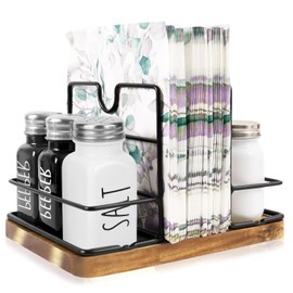 Viitech Drehbarer Serviettenhalter, 360° Drehbar Wooden Napkin Dispenser for Worktop, Serviettenhalter hHolz für Papierhandtücher und Gewürzflaschen