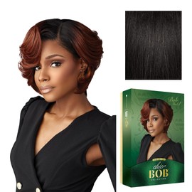 Sensationnel Chicbob Lace Frontwig - Bob Unit 1 Face Framing Glueless Wig Wide 5 Inch Deep Part Synthetic Preplucked Hairline (1B OFFBLACK)