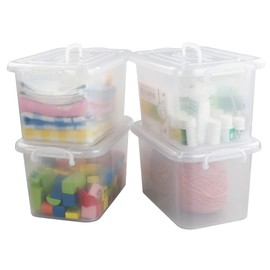 Qsbon 8.5 Quart Clear Storage Box with Handle, 4-Pack