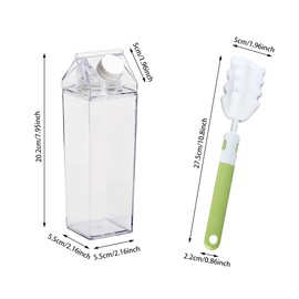 VicBou 2PCS Clear Milk Carton, 1 Sponge Cup Brush, Milk Carton Water Bottle, 500ml Transparent Plastic Bottle,Can be Reused,Milk, Water,Juice Container Bottle for Indoor and Outdoor Travel Activities