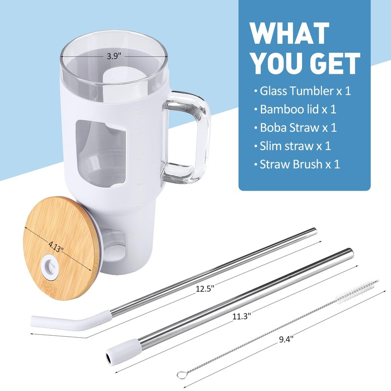 WINSA Glass Tumbler with Straw and Lid, 40 oz glass