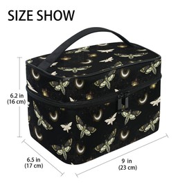 Goth Makeup Bag Black, Gothic Moth Butterfly Makeup Organizer Bags Toiletry Bag Box Travel Cosmetic Bag Make Up Train Case for Women Teen Girl Ladies