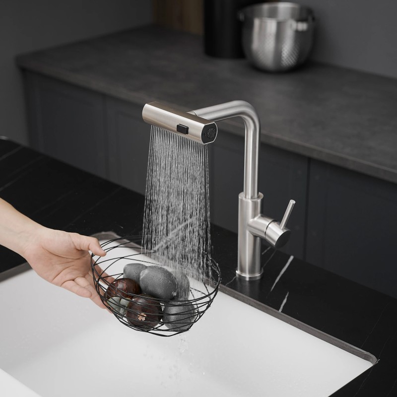Modern Stainless Steel Single Handle Pull Out Kitchen Sink Faucet