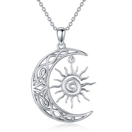 SILBAZ Sun Moon Necklace for Women Celtic Knot Crescent Moon Pendant Moon Sun Witch Jewelry Anniversary Christmas Gifts for Girls Friends, Stainless Steel, No Gemstone