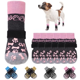 KOOLTAIL Anti Slip Dog Socks for Hot/Cold Pavement to Prevent Licking Paws, Dog Boots&Paw Protector with Grippers for Hardwood Floors,Traction Control No Twist Booties for Small Medium Large Dogs M