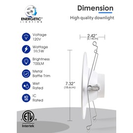 6 Pack 5/6 Inch 5CCT LED Recessed Light Retrofit, 2700K/3000K/4000K/5000K/6500K Selectable Downlight, Dimmable Can Lights with Metal Baffle Trim, CRI 90, 10.5W=85W, E26 Base, IC & Wet Rated, ETL&FCC