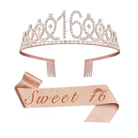 Anicy 16 Geburtstag Mädchen Krone Mädchen - Geburtstagskrone Sweet 16 Krone Geburtstag Schärpe für Geschenk Partyzubehör