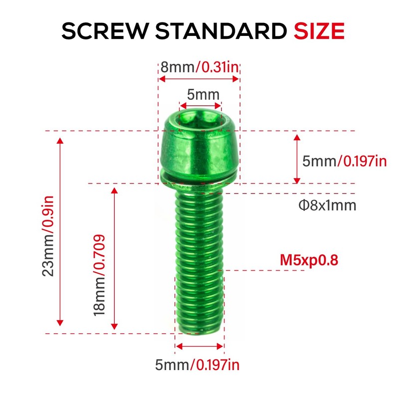 CNC Bike Stem Bolts，Stem Bolts for BMX/MTB/Road Bike with Washers,Green