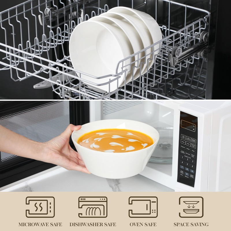 MALACASA Large Salad & Soup Bowls - Set of 4,