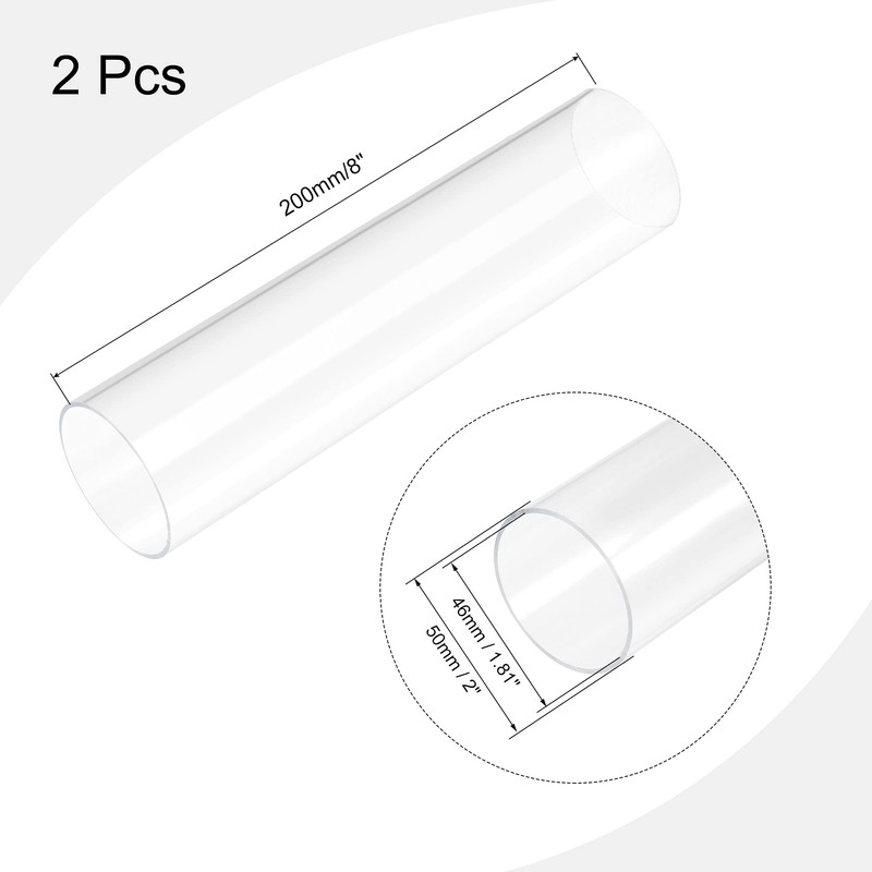 MECCANIXITY Acrylic Pipe Rigid Round Tube Clear 46mm(1.8") ID 50mm(2")