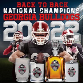 Heritage Pewter Georgia Bulldogs 2022 National Championship Flask | 8 Ounce Liquor Flask Container - Stainless Steel | Intricately Crafted Metal Pewter Alma Mater Inlay