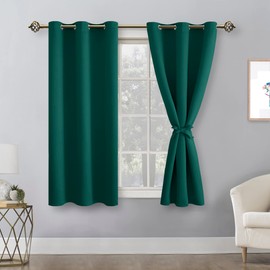 Hiasan Short Blackout Curtains for Bedroom - Thermal Insulated & Energy Saving Window Curtains for Living Room, 2 Drape Panels Sewn with Tiebacks, Hunter Green, 38 x 45 Inch