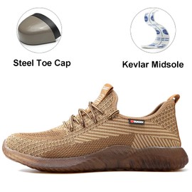 SUADEX Steel Toe Shoes Men Women Indestructible Work Safety Shoes Working Industrial Construction Sneakers Khaki