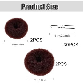 4PCS Hair Bun Donut, Hair Bun Shaper Set for Buns Ballet Bun Ring with 30 U-Shaped Hair Pins, Chignon Doughnut Bun Hair Accessories for Girls Kids Women DIY Chignon Hair Styles (Brown)