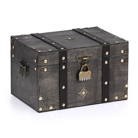 SUMNACON Wooden Vintage Treasure Chest Box with Lock, Decorative Souvenir Storage Box Keepsakes Storage Organizer Rectangle Jewelry Trinket Chest Grey Treasure Container (XXL Size)