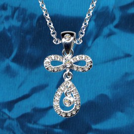 Necklace with bow pendant, real 925 silver with zirconia, art nouveau necklace, stone colour: clear white, 54056, Sterling silver 925, zirconia stones, Zirconia crystal rhinestone